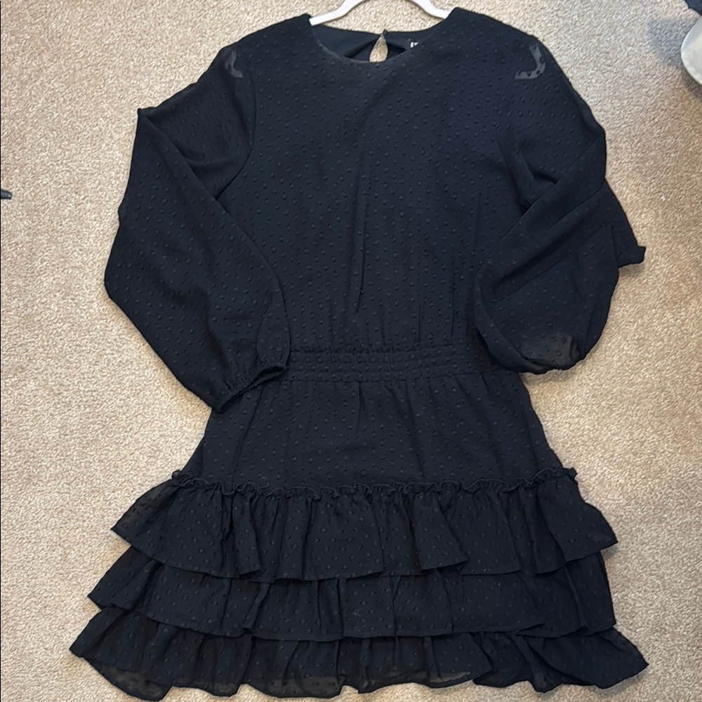 Express Black Fit and Flare Mini Dress with Bishop Sleeves